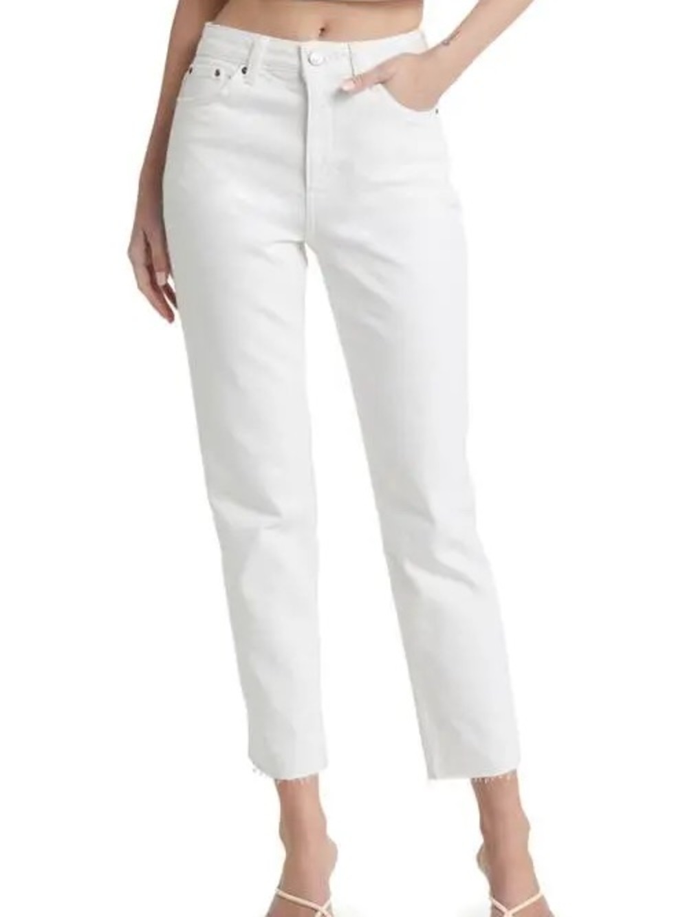 Topshop White Cropped High-Rise Jeans